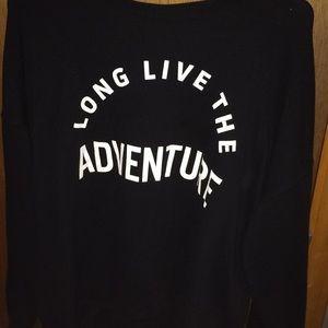 Comfy black with white lettering crew neck.